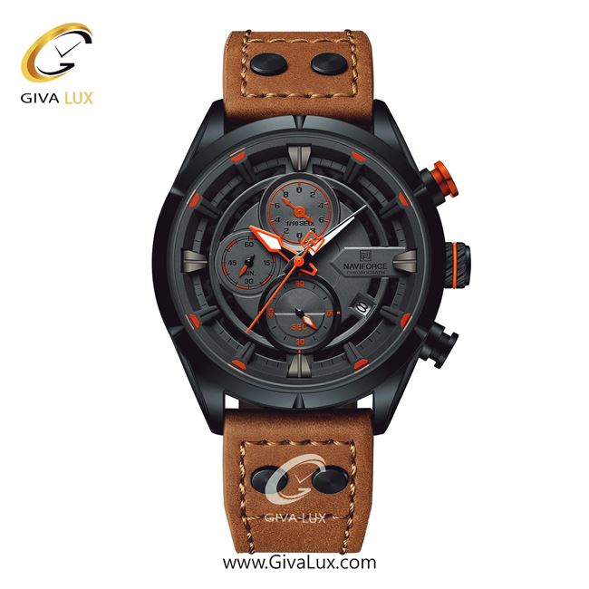 ساعت مچی اورجینال ناوی فورس مردانه سه موتوره کرنوگراف مشکی | قهوه ای | مشکی | کد رفرنس NF8045-B/O/BN