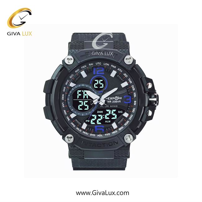 ساعت مچی اورجینال اکسپونی مردانه دو زمانه مشکی | مشکی | آبی | کد رفرنس 3322G BK/BU