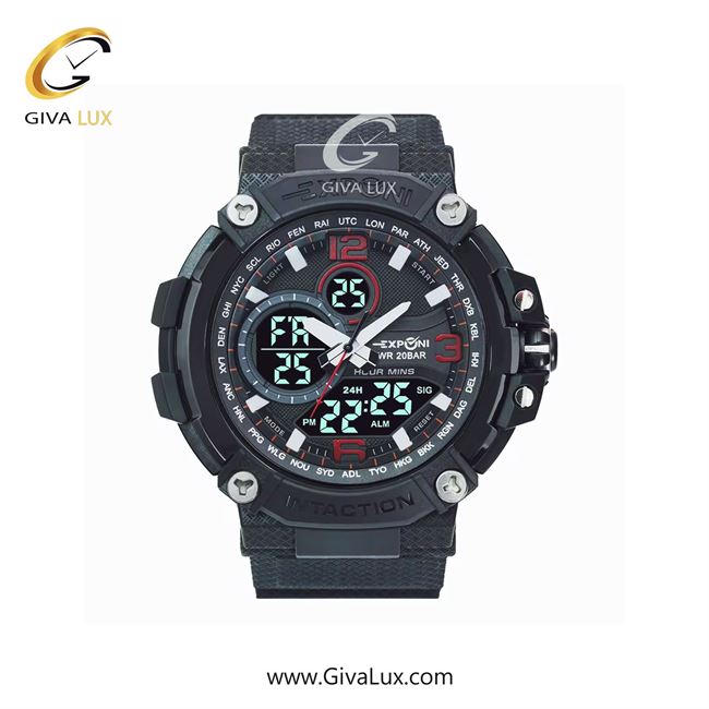 ساعت مچی اورجینال اکسپونی مردانه دو زمانه مشکی | مشکی | قرمز | کد رفرنس 3322G BK/RD