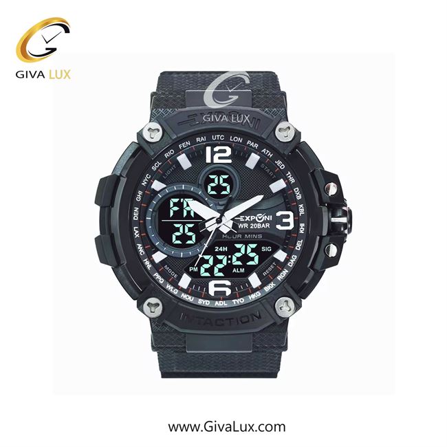 ساعت مچی اورجینال اکسپونی مردانه دو زمانه مشکی | مشکی | طوسی | کد رفرنس 3322G BK/SR