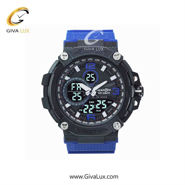 ساعت مچی اورجینال اکسپونی مردانه دو زمانه مشکی | آبی | مشکی | کد رفرنس 3322G BU BAND