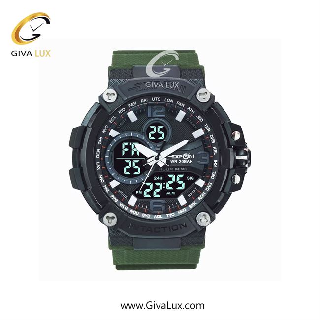 ساعت مچی اورجینال اکسپونی مردانه دو زمانه مشکی | سبز | مشکی | کد رفرنس 3322G GN BAND