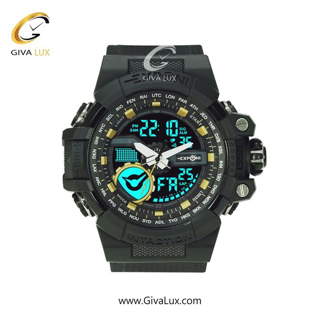 ساعت مچی اورجینال اکسپونی مردانه دو زمانه مشکی | مشکی | طلایی | کد رفرنس 3323 BK/GD