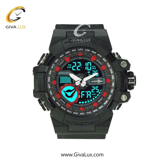 ساعت مچی اورجینال اکسپونی مردانه دو زمانه مشکی | مشکی | قرمز | کد رفرنس 3323 BK/RD