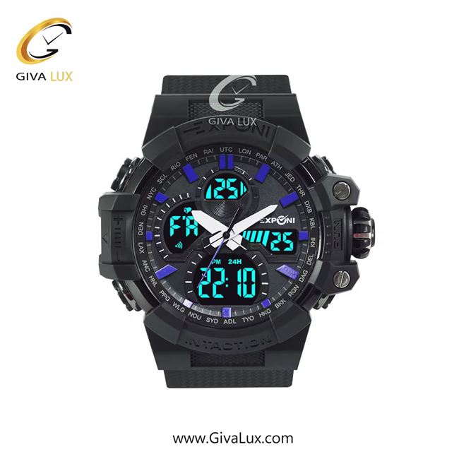 ساعت مچی اورجینال اکسپونی مردانه دو زمانه مشکی | مشکی | آبی | کد رفرنس 3323H BK/BU