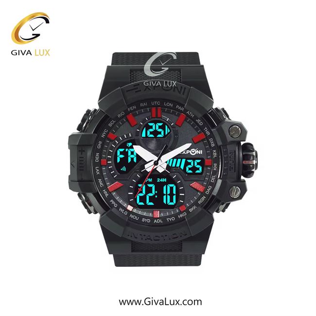 ساعت مچی اورجینال اکسپونی مردانه دو زمانه مشکی | مشکی | قرمز | کد رفرنس 3323H BK/RD