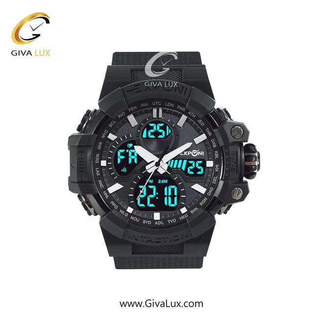 ساعت مچی اورجینال اکسپونی مردانه دو زمانه مشکی | مشکی | طوسی | کد رفرنس 3323H BK/SR