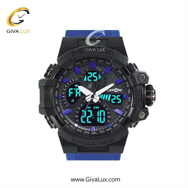 ساعت مچی اورجینال اکسپونی مردانه دو زمانه مشکی | آبی | مشکی | کد رفرنس 3323H BU BAND