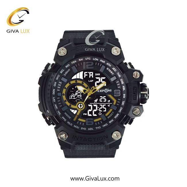 ساعت مچی اورجینال اکسپونی مردانه دو زمانه مشکی | مشکی | طلایی | کد رفرنس 3327 BK/GD