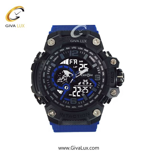 ساعت مچی اورجینال اکسپونی مردانه دو زمانه مشکی | آبی | مشکی | کد رفرنس 3327 BU BAND