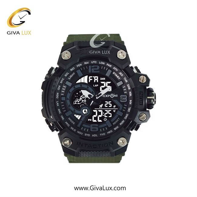 ساعت مچی اورجینال اکسپونی مردانه دو زمانه مشکی | سبز | مشکی | کد رفرنس 3327 GN BAND