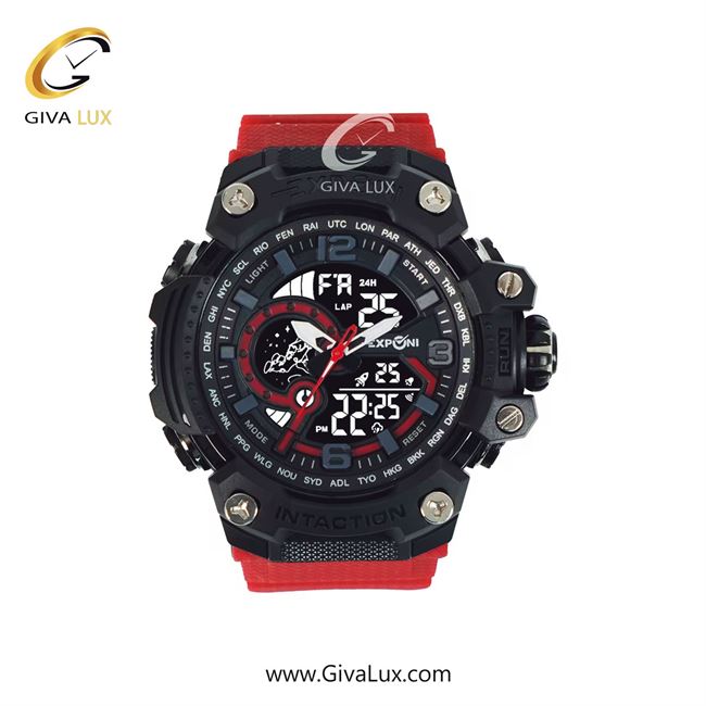 ساعت مچی اورجینال اکسپونی مردانه دو زمانه مشکی | قرمز | مشکی | کد رفرنس 3327 RD BAND