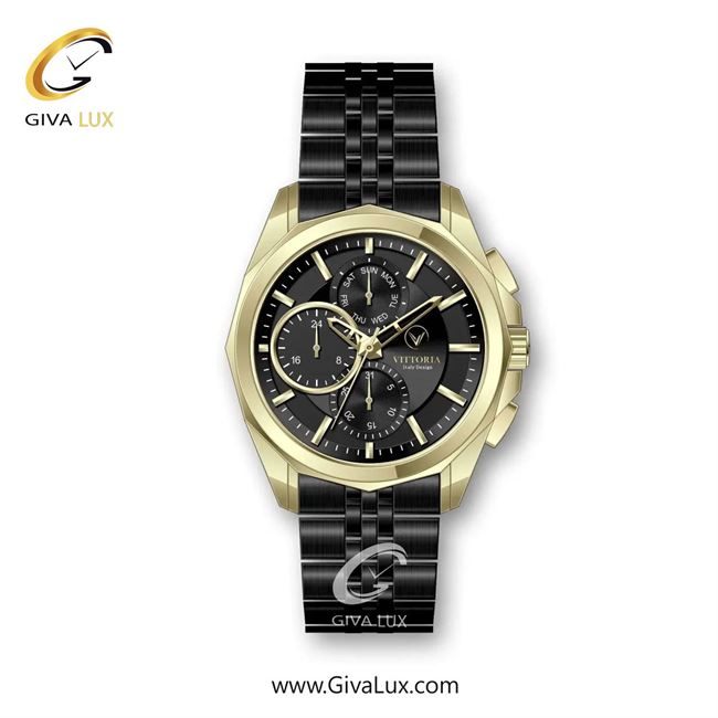 ساعت مچی اورجینال مردانه ویتوریا | Vittoria سه موتوره فول تایم طلایی | مشکی| مشکی| کد رفرنس VT3328