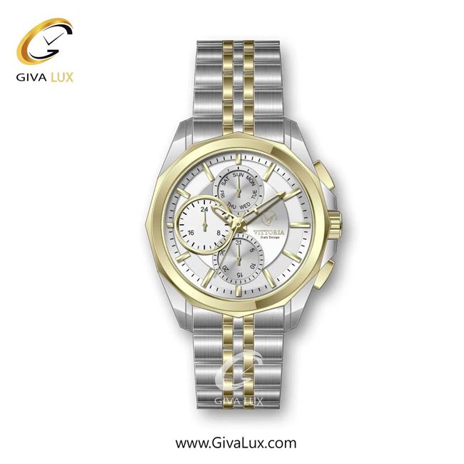 ساعت مچی اورجینال مردانه ویتوریا | Vittoria سه موتوره فول تایم طلایی | نقره ای-طلایی| نقره ای| کد رفرنس VT3328