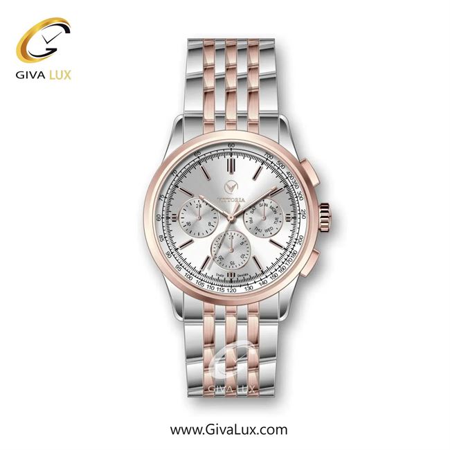ساعت مچی اورجینال مردانه ویتوریا | Vittoria سه موتوره فول تایم رزگلد | رزگلد-نقره ای| نقره ای| کد رفرنس VT3330
