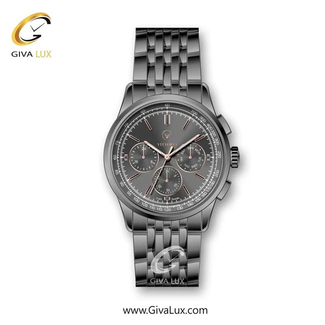 ساعت مچی اورجینال مردانه ویتوریا | Vittoria سه موتوره فول تایم تیتانیوم | تیتانیوم(زغالی)| دودی|تیتانیوم| کد رفرنس VT3330