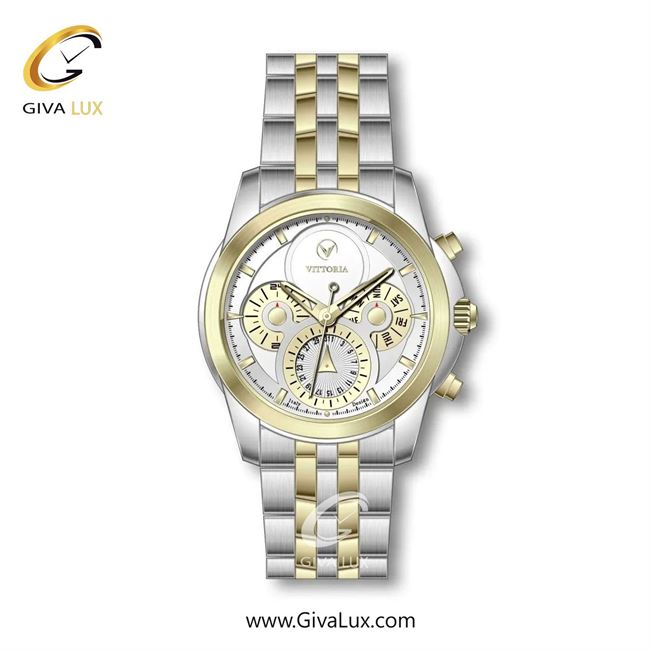 ساعت مچی اورجینال مردانه ویتوریا | Vittoria سه موتوره فول تایم طلایی | طلایی-نقره ای| نقره ای| کد رفرنس VT3332