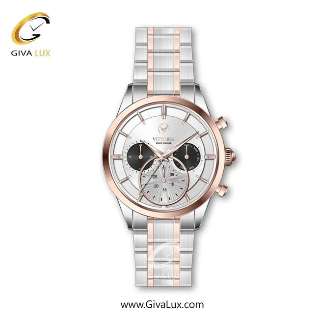 ساعت مچی اورجینال مردانه ویتوریا | Vittoria سه موتوره فول تایم رزگلد | رزگلد-نقره ای| نقره ای| کد رفرنس VT3335