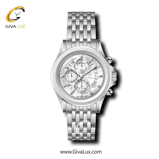 ساعت مچی اورجینال مردانه ویتوریا | Vittoria سه موتوره کرنوگراف نقره ای | نقره ای| نقره ای| کد رفرنس VT3351