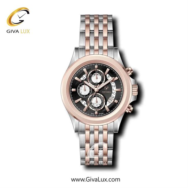 ساعت مچی اورجینال مردانه ویتوریا | Vittoria سه موتوره کرنوگراف رزگلد | رزگلد-نقره ای| مشکی| کد رفرنس VT3351