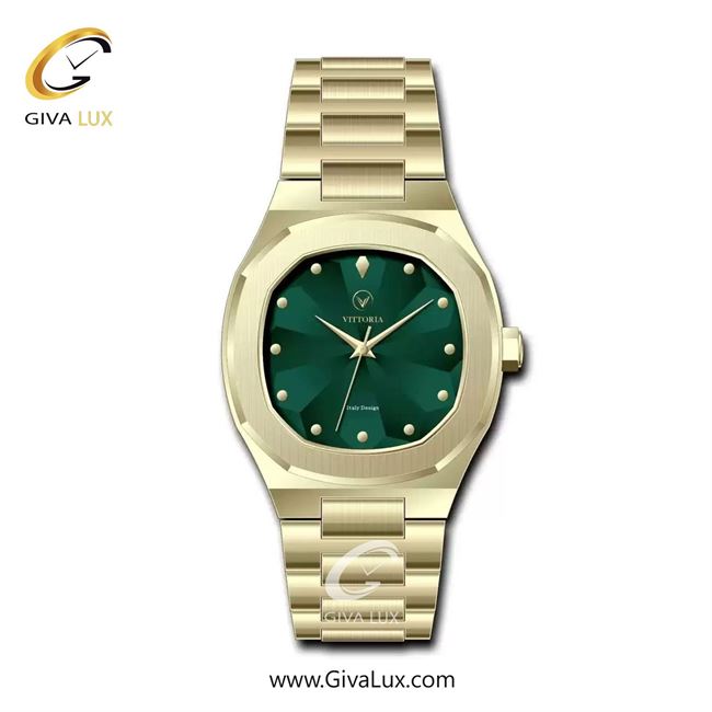 ساعت مچی اورجینال مردانه ویتوریا | Vittoria طلایی | طلایی| سبز یشمی تیره| کد رفرنس VT3367G