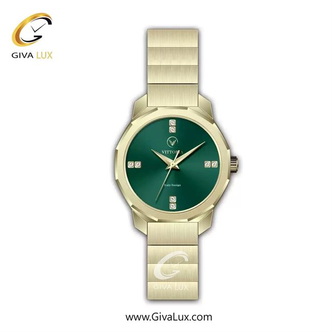 ساعت مچی اورجینال زنانه ویتوریا | Vittoria طلایی | طلایی| سبز یشمی تیره| کد رفرنس VT3420