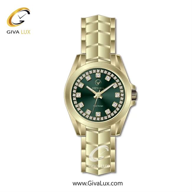 ساعت مچی اورجینال زنانه ویتوریا | Vittoria طلایی | طلایی| سبز یشمی تیره| کد رفرنس VT3421