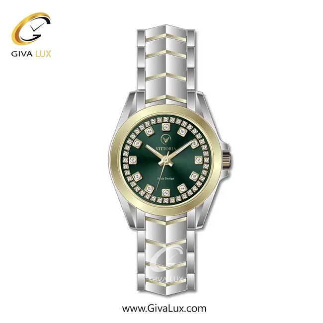 ساعت مچی اورجینال زنانه ویتوریا | Vittoria طلایی | نقره ای-طلایی| سبز یشمی تیره| کد رفرنس VT3421