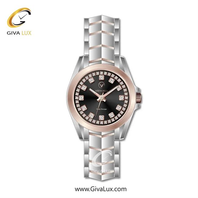ساعت مچی اورجینال زنانه ویتوریا | Vittoria رزگلد | نقره ای-رزگلد| مشکی| کد رفرنس VT3421
