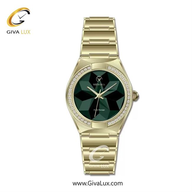 ساعت مچی اورجینال زنانه ویتوریا | Vittoria طلایی | طلایی| سبز یشمی تیره| کد رفرنس VT3430