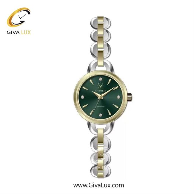 ساعت مچی اورجینال زنانه ویتوریا | Vittoria طلایی | طلایی-نقره ای| سبز یشمی تیره| کد رفرنس VT3435