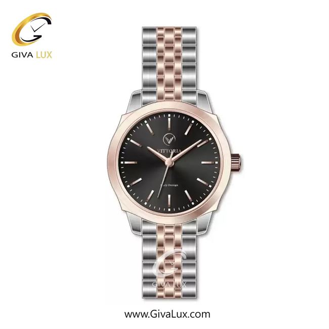 ساعت مچی اورجینال زنانه ویتوریا | Vittoria رزگلد | رزگلد-نقره ای| مشکی| کد رفرنس VT3438