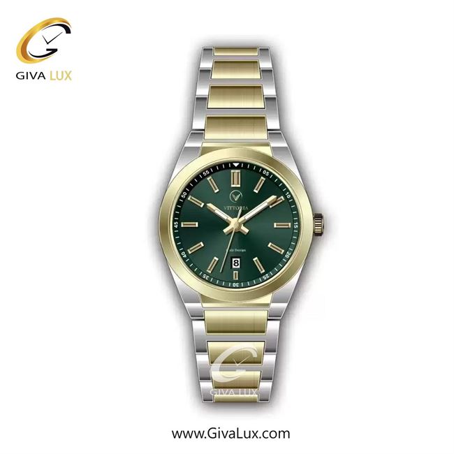 ساعت مچی اورجینال زنانه ویتوریا | Vittoria طلایی | طلایی-نقره ای| سبز یشمی تیره| کد رفرنس VT3445