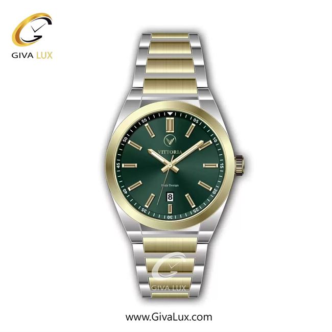 ساعت مچی اورجینال مردانه ویتوریا | Vittoria طلایی | طلایی-نقره ای| سبز یشمی تیره| کد رفرنس VT3446