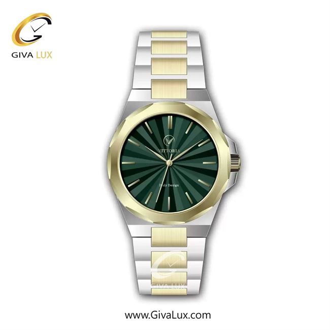 ساعت مچی اورجینال مردانه ویتوریا | Vittoria طلایی | طلایی-نقره ای| سبز یشمی تیره| کد رفرنس VT3448