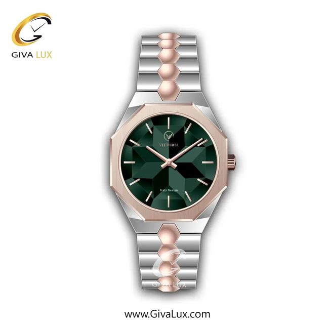 ساعت مچی اورجینال زنانه ویتوریا | Vittoria رزگلد | رزگلد-نقره ای| سبز یشمی تیره| کد رفرنس VT3449