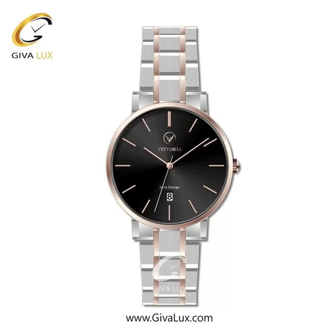 ساعت مچی اورجینال مردانه ویتوریا | Vittoria رزگلد | نقره ای-رزگلد| مشکی| کد رفرنس VT3453