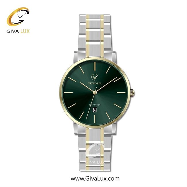 ساعت مچی اورجینال مردانه ویتوریا | Vittoria طلایی | طلایی-نقره ای| سبز یشمی تیره| کد رفرنس VT3453