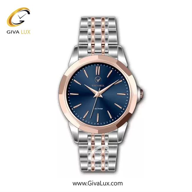 ساعت مچی اورجینال زنانه ویتوریا | Vittoria رزگلد | نقره ای-رزگلد| سرمه ای| کد رفرنس VT3461L