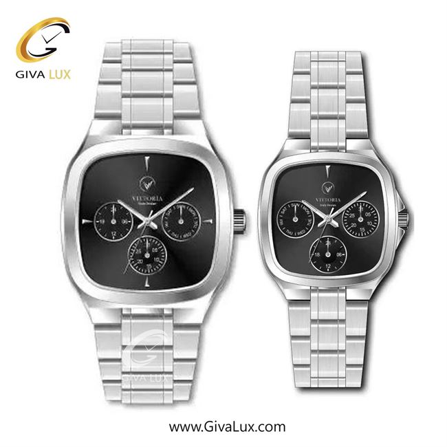 ساعت مچی اورجینال ست ویتوریا | Vittoria سه موتوره فول تایم نقره ای | نقره ای| مشکی| کد رفرنس زنانه: VT3466L، مردانه: VT3466G