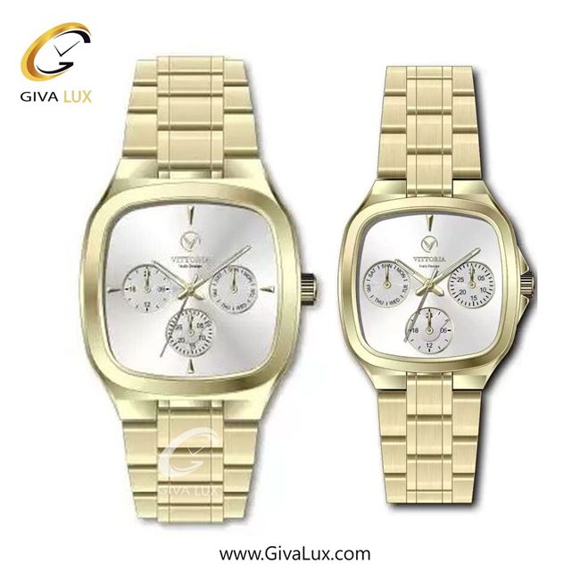 ساعت مچی اورجینال ست ویتوریا | Vittoria سه موتوره فول تایم طلایی | طلایی| نقره ای| کد رفرنس زنانه: VT3466L، مردانه: VT3466G