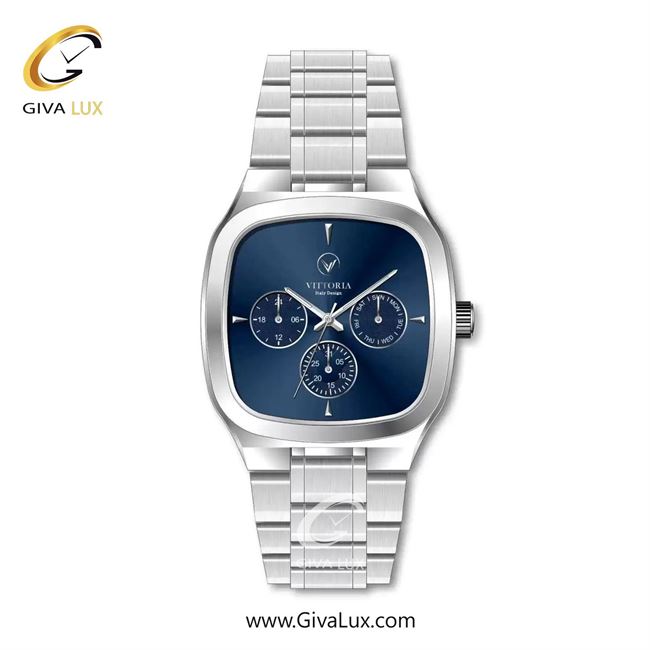 ساعت مچی اورجینال مردانه ویتوریا | Vittoria سه موتوره فول تایم نقره ای | نقره ای| سرمه ای| کد رفرنس VT3466G