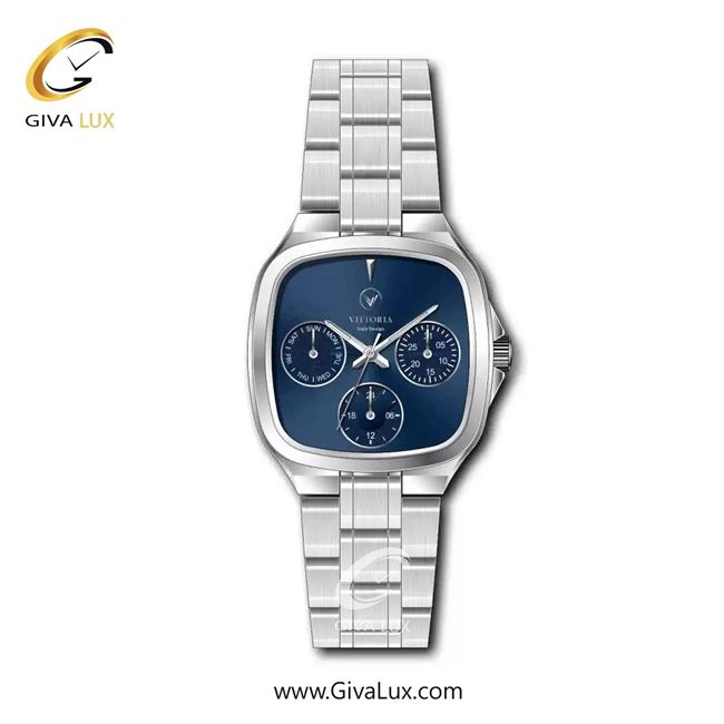 ساعت مچی اورجینال زنانه ویتوریا | Vittoria سه موتوره فول تایم نقره ای | نقره ای| سرمه ای| کد رفرنس VT3466L