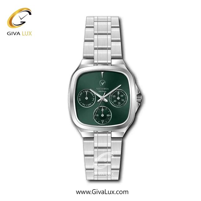 ساعت مچی اورجینال زنانه ویتوریا | Vittoria سه موتوره فول تایم نقره ای | نقره ای| سبز یشمی تیره| کد رفرنس VT3466L