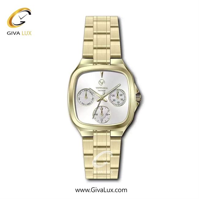 ساعت مچی اورجینال زنانه ویتوریا | Vittoria سه موتوره فول تایم طلایی | طلایی| نقره ای| کد رفرنس VT3466L