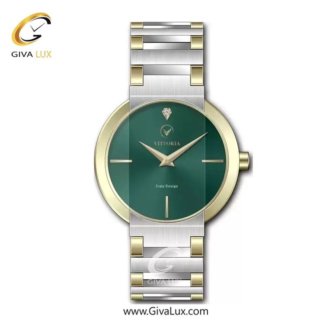 ساعت مچی اورجینال زنانه ویتوریا | Vittoria نقره ای-طلایی | نقره ای-طلایی| سبز یشمی تیره| کد رفرنس VT3468