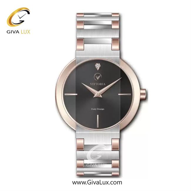 ساعت مچی اورجینال زنانه ویتوریا | Vittoria رزگلد | نقره ای-رزگلد| مشکی| کد رفرنس VT3468