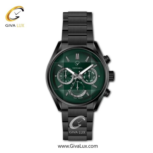 ساعت مچی اورجینال مردانه ویتوریا | Vittoria سه موتوره فول تایم مشکی | مشکی| سبز یشمی تیره| کد رفرنس VT3470