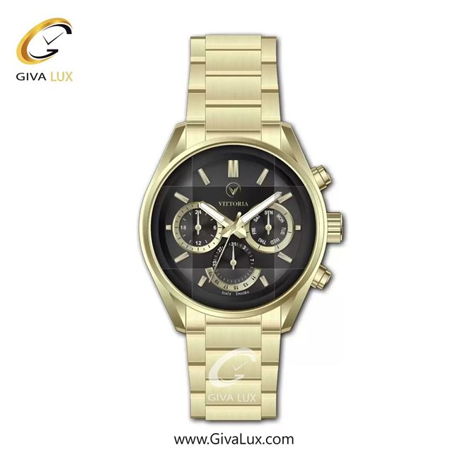 ساعت مچی اورجینال مردانه ویتوریا | Vittoria سه موتوره فول تایم طلایی | طلایی| مشکی| کد رفرنس VT3470