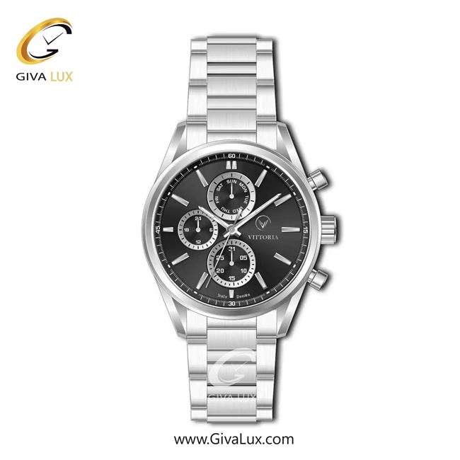 ساعت مچی اورجینال مردانه ویتوریا | Vittoria سه موتوره فول تایم نقره ای | نقره ای| مشکی| کد رفرنس VT3471